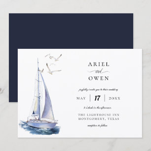 Invitation Mariage thème nautique à l'aquarelle Yacht