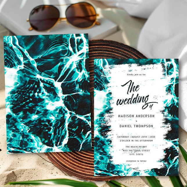 Invitation Mariage Thème Océan Bleu Aqua Été Rétro (Créateur téléchargé)