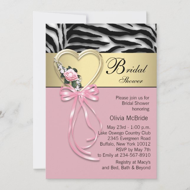 Invitation Mariage thème Or Noir Zèbre Rose (Devant)
