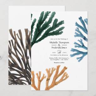 Invitation Mariage thème plage d'algues à l'aquarelle