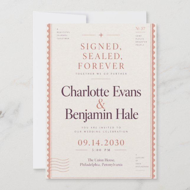 Invitation Mariage Timbre-Poste Vintage (Devant)