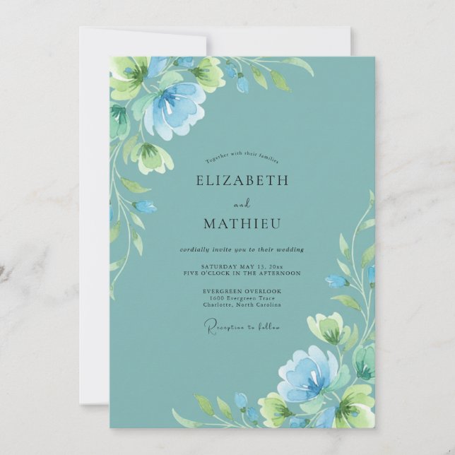 Invitation Mariage Timeless Dusty Aqua Pivoine (Devant)