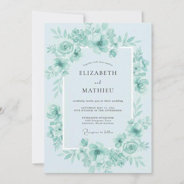 Invitation Mariage Timeless Mint Aqua Pivoine (Devant)