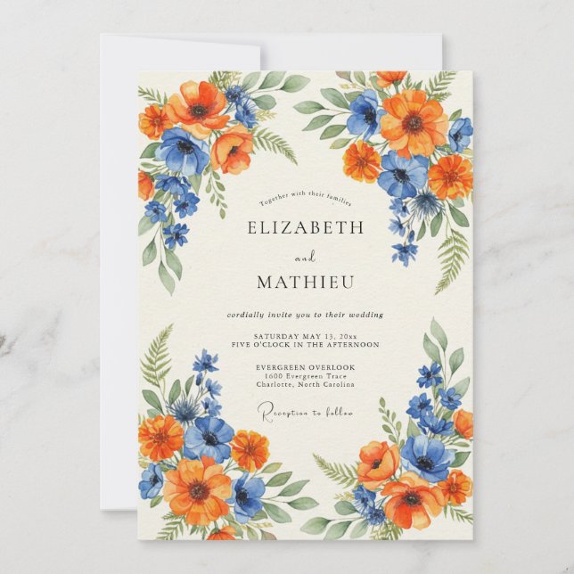 Invitation Mariage Timeless Orange Cobalt Coquelicot (Devant)