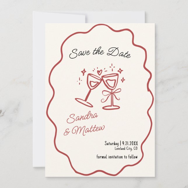 Invitation Mariage tiré à la main Enregistrer la date (Devant)