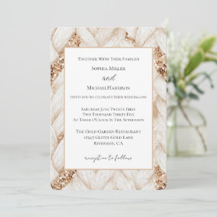 Invitation Mariage Tissu Faux Blanc Tissé Paillettes Or