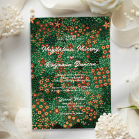 Mariage Tissu Floral Terreux Rouge Vert Foncé Gras