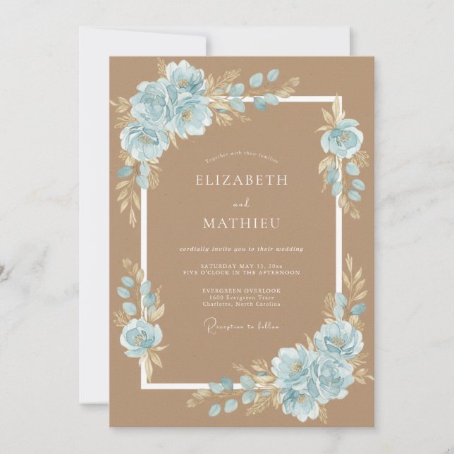 Invitation Mariage Toffee Azure Petal (Devant)