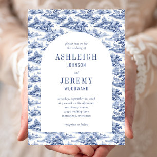 Invitation Mariage Toile Antique Bleu Marine Blanc Arch