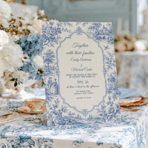 Invitation Mariage Toile de Jouy Florale Bleue Française
