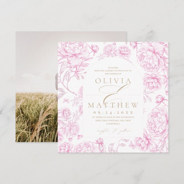Invitation Mariage Toile De Jouy Français (Devant / Derrière)