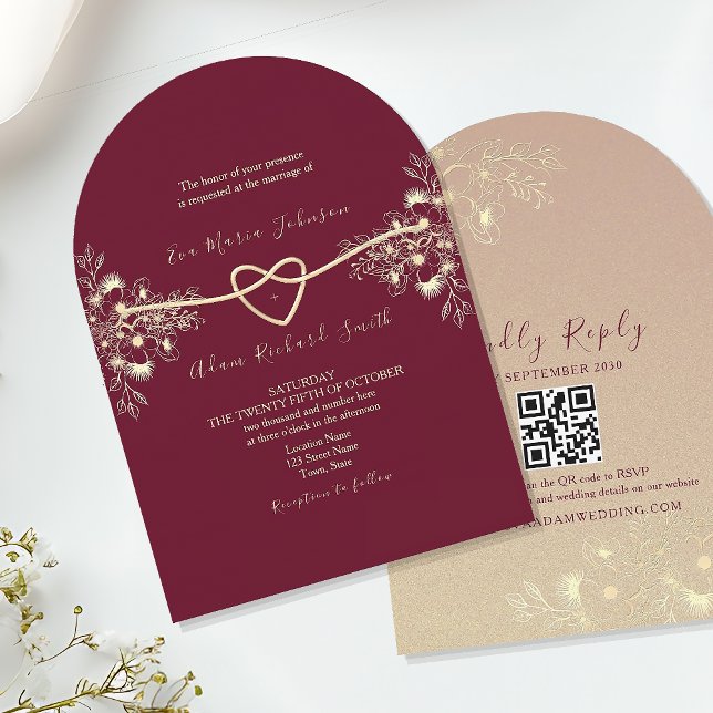 Invitation Mariage Toile de Jouy Or et Bourgogne (Créateur téléchargé)