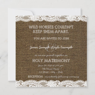 Invitation Mariage toile de jute et dentelle blanche