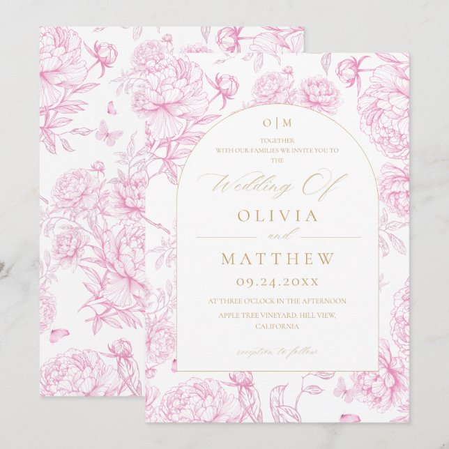 Invitation Mariage toile de peony française  (Devant / Derrière)