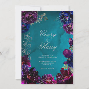 Invitation Mariage Tons de Bijoux Améthyste Saphir Turquoise 