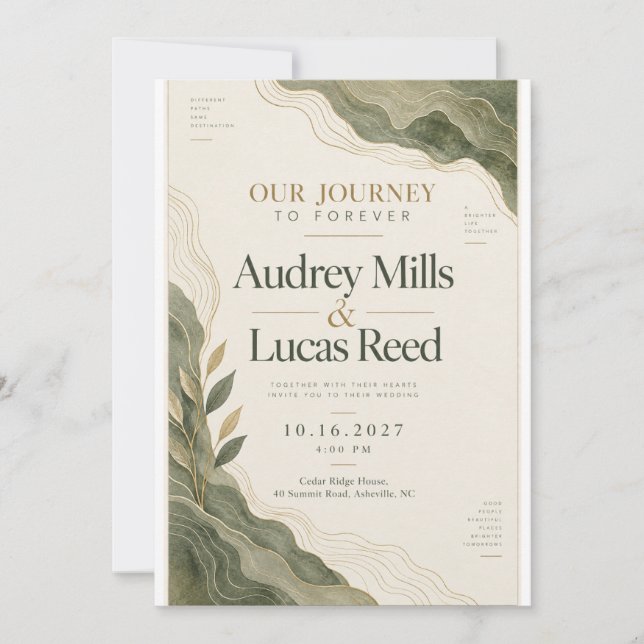Invitation Mariage Topographique Vert Sauge (Devant)