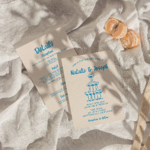 Invitation Mariage Tour Champagne Bleu Dessiné À La Main