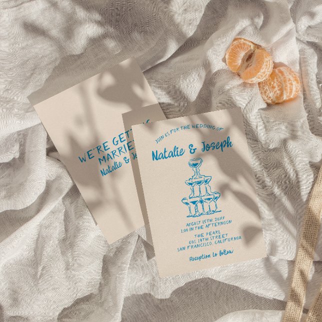 Invitation Mariage tour Champagne bleu Retro (Créateur téléchargé)