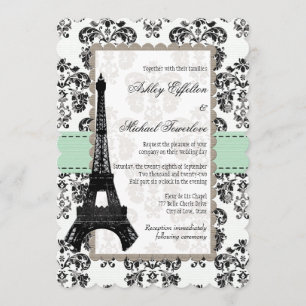 Invitation Mariage Tour Eiffel en vert menthe et noir