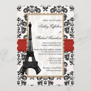 Invitation Mariage tour Eiffel rouge et noir