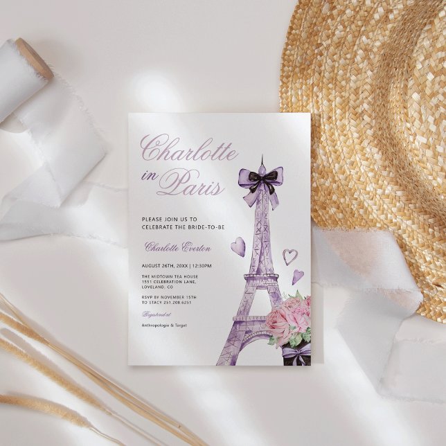 Invitation Mariage Tour Eiffel Ruban Arc-en-ciel Enterrement  (French Parisian Eiffel Tower Bow She Said Oui Bridal Shower Invitation)