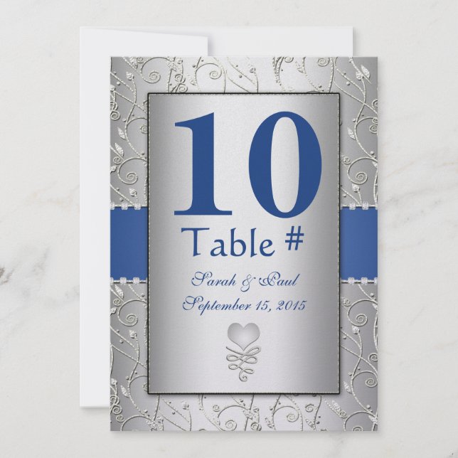 Invitation Mariage Tourbillon Argent Bleu Royal Monogramme (Devant)
