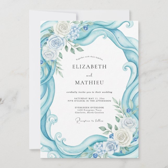 Invitation Mariage Tourbillon de Feuille d'Aqua (Devant)