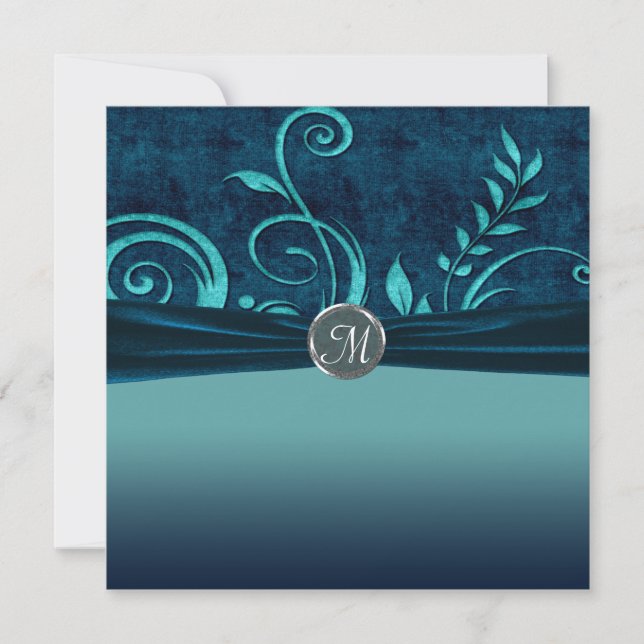 Invitation Mariage Tourbillon de velours bleu aqua et marine (Devant)