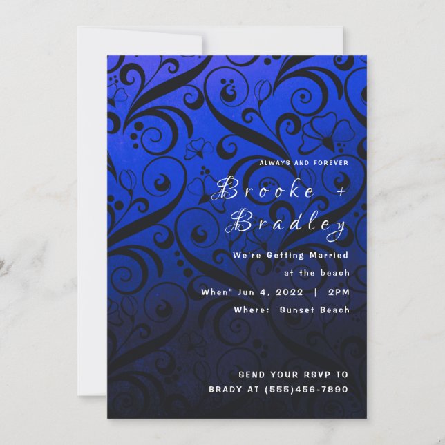 Invitation Mariage Tourbillon Floral Bleu (Devant)
