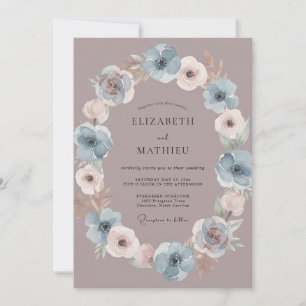 Invitation Mariage Tourbillon Floral Bleu Poussiéreux