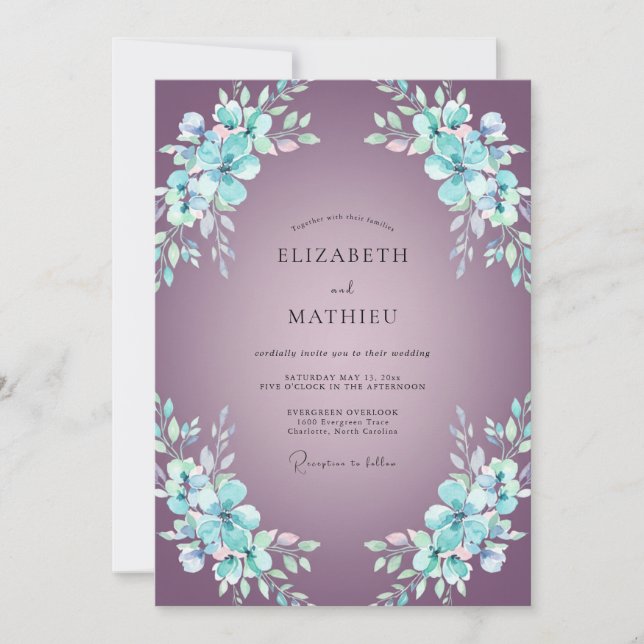 Invitation Mariage Tourbillon Floral d'Améthyste (Devant)