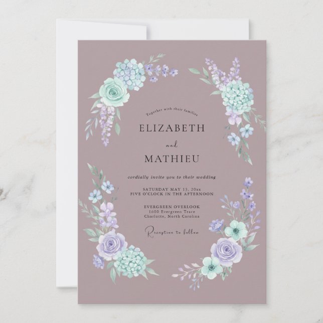 Invitation Mariage Tourbillon Floral Mauve (Devant)