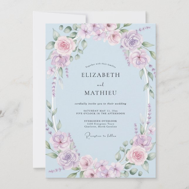 Invitation Mariage Tourbillon Floral Myosotis (Devant)