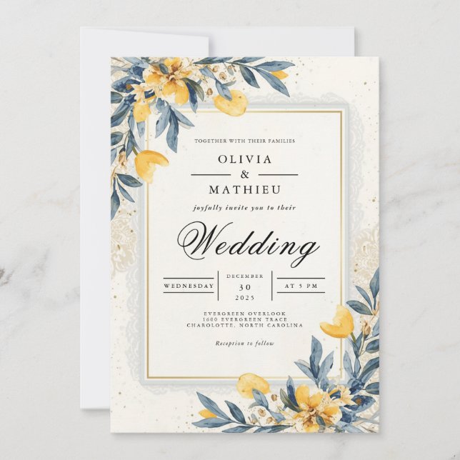 Invitation Mariage Tourbillon Floral Ocbre Doré (Devant)