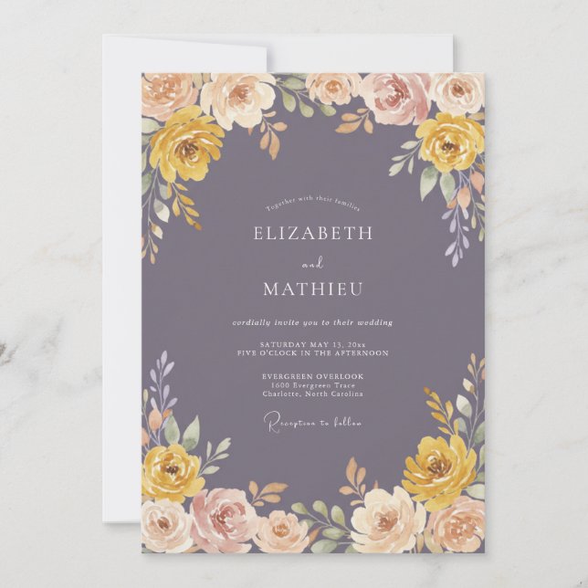 Invitation Mariage Tourbillon Floral Ocre (Devant)