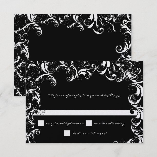Invitation Mariage Tourbillon Noir & Blanc Fantaisie  (Devant / Derrière)