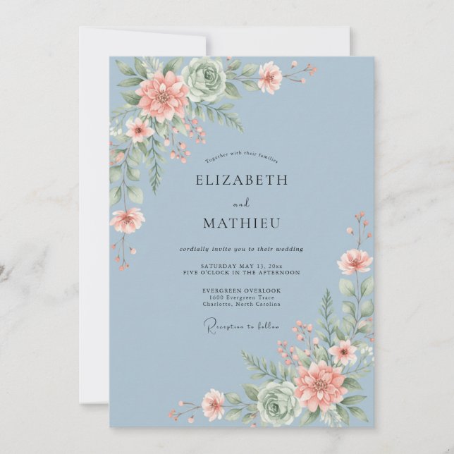 Invitation Mariage Tourbillon Painterly Bleu Poussiéreux (Devant)