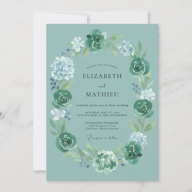 Invitation Mariage Tourbillon Vert de Teinte (Devant)