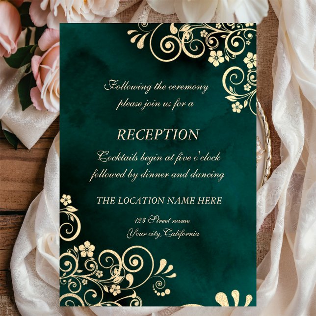 Invitation Mariage Tourbillons d'Or Vert Emeraude  (Créateur téléchargé)