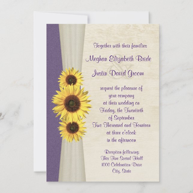Invitation Mariage tournesol (Dos)