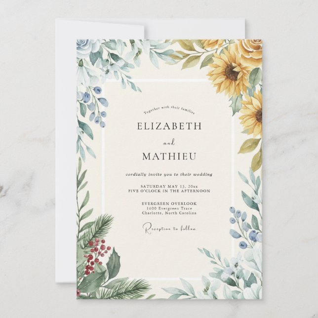Invitation Mariage Tournesol Ambre Baie (Devant)