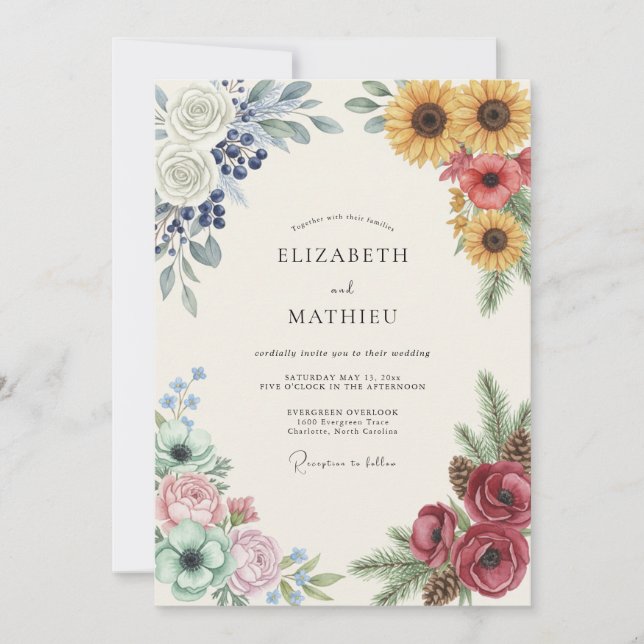 Invitation Mariage Tournesol Baie Moutarde (Devant)