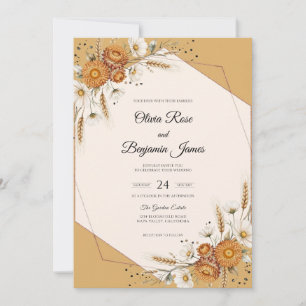 Invitation Mariage tournesol blé eucalyptus moutarde