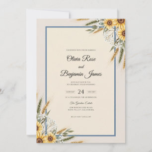 Invitation Mariage Tournesol Blé Marine Eucalyptus