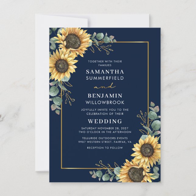 Invitation Mariage Tournesol Eucalyptus Aquarelle (Devant)