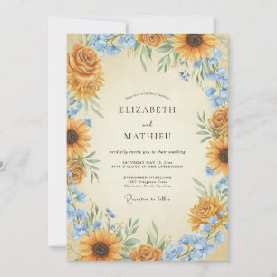 Invitation Mariage tournesol eucalyptus azure moutarde