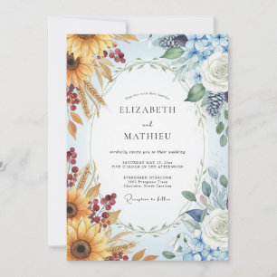 Invitation Mariage Tournesol Eucalyptus Ciel Ambré