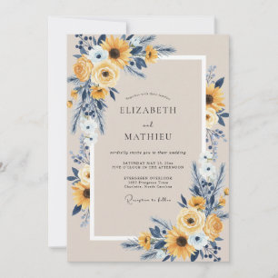 Invitation Mariage Tournesol Eucalyptus Indigo Safran