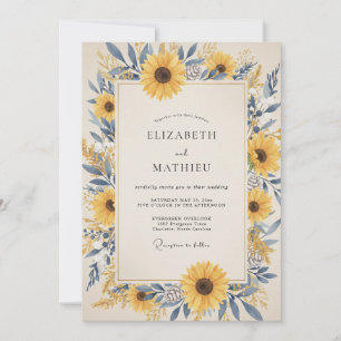 Invitation Mariage Tournesol Eucalyptus Jaune Ardoise