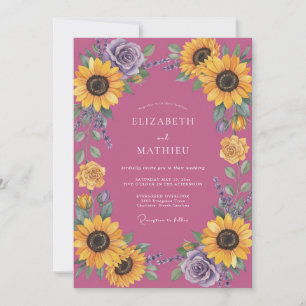 Invitation Mariage Tournesol Eucalyptus Magenta